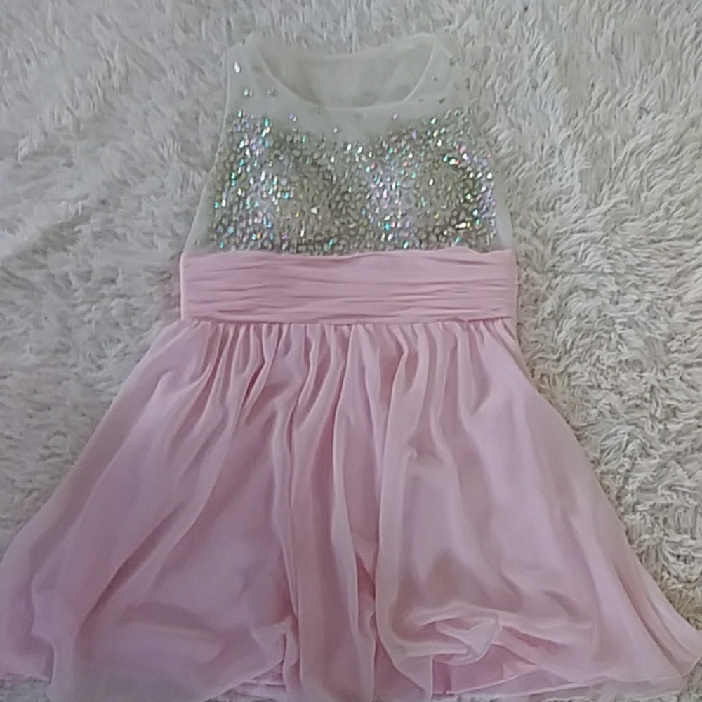 Pink and gem studded prom dress